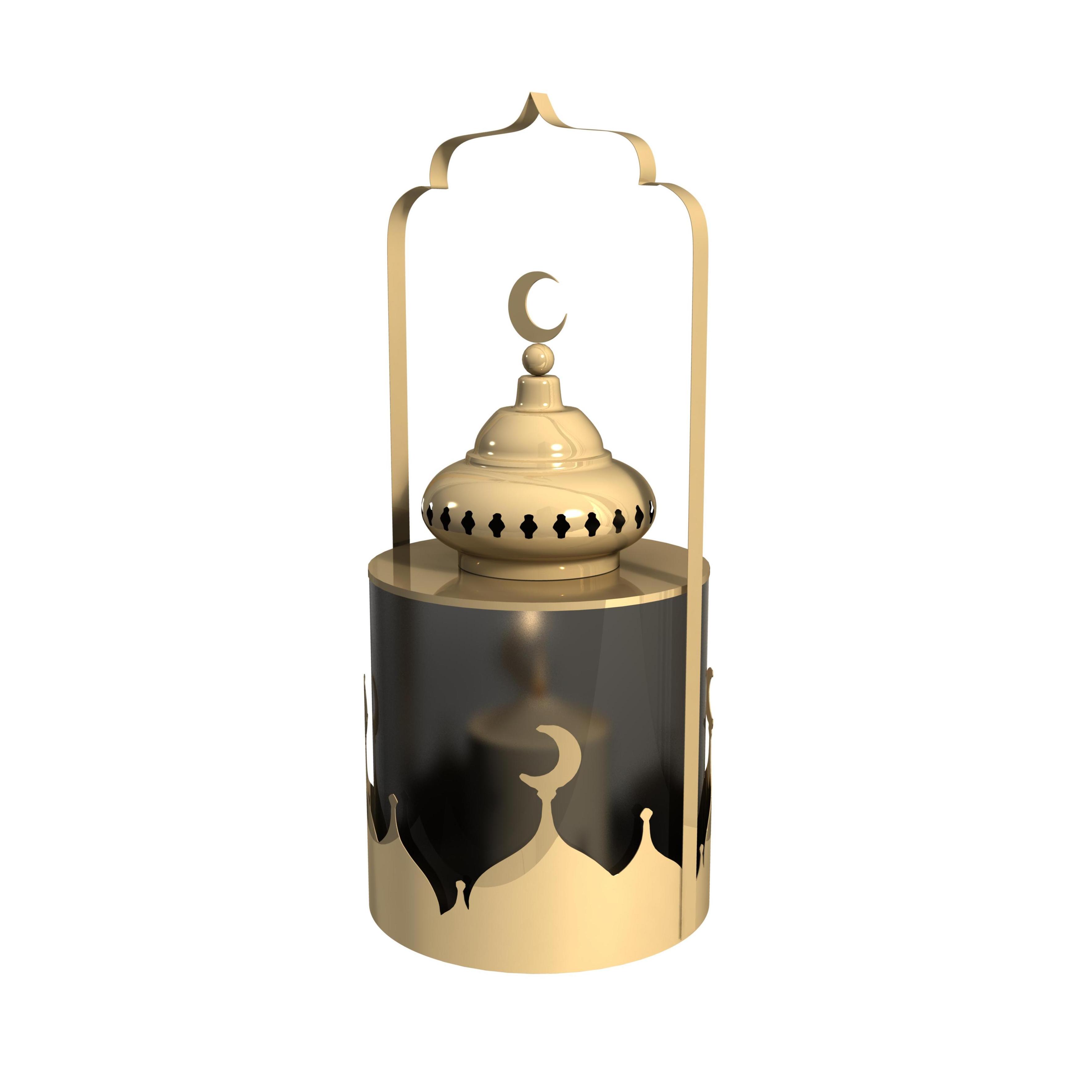 Newly Design Ramadan Muslim Eid Decoration Eid Lantern Metal&Acrylic Golden Candle Jar Candle Holder for Home Decoration