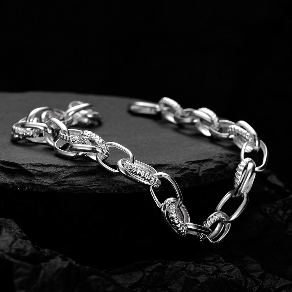 ICEBELA Jewelry S925 Sterling Silver Texture Chain Bracelet Women's White Gold Laminated Chain Bracelet