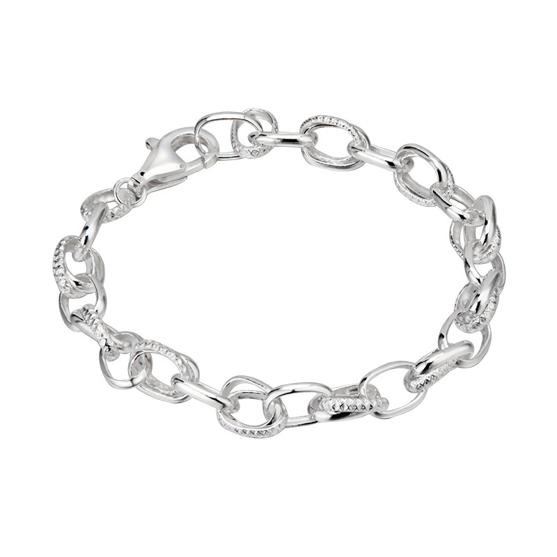 ICEBELA Jewelry S925 Sterling Silver Texture Chain Bracelet Women's White Gold Laminated Chain Bracelet