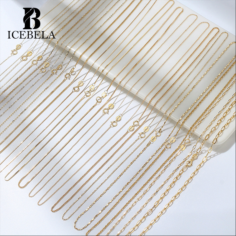 Wholesale Fine Silver Jewelry Box Kolye Cable Custom Chain Necklace 14K Rose White Solid 18k Gold  Plated Link Chain For Women