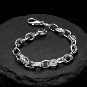 ICEBELA Jewelry S925 Sterling Silver Texture Chain Bracelet Women's White Gold Laminated Chain Bracelet