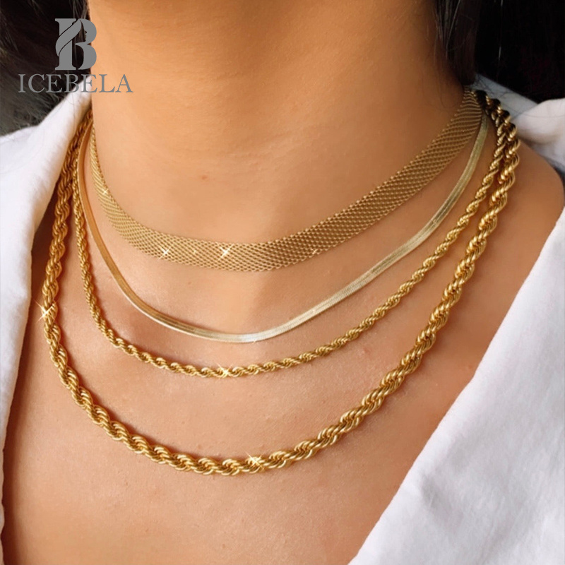 Wholesale Fine Silver Jewelry Box Kolye Cable Custom Chain Necklace 14K Rose White Solid 18k Gold  Plated Link Chain For Women