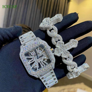 Luxury Men Wrist Watches Dial Fashion Skeleton Brand Design Hip Hop Waterproof Stainless Steel ice out Moissanite Watch