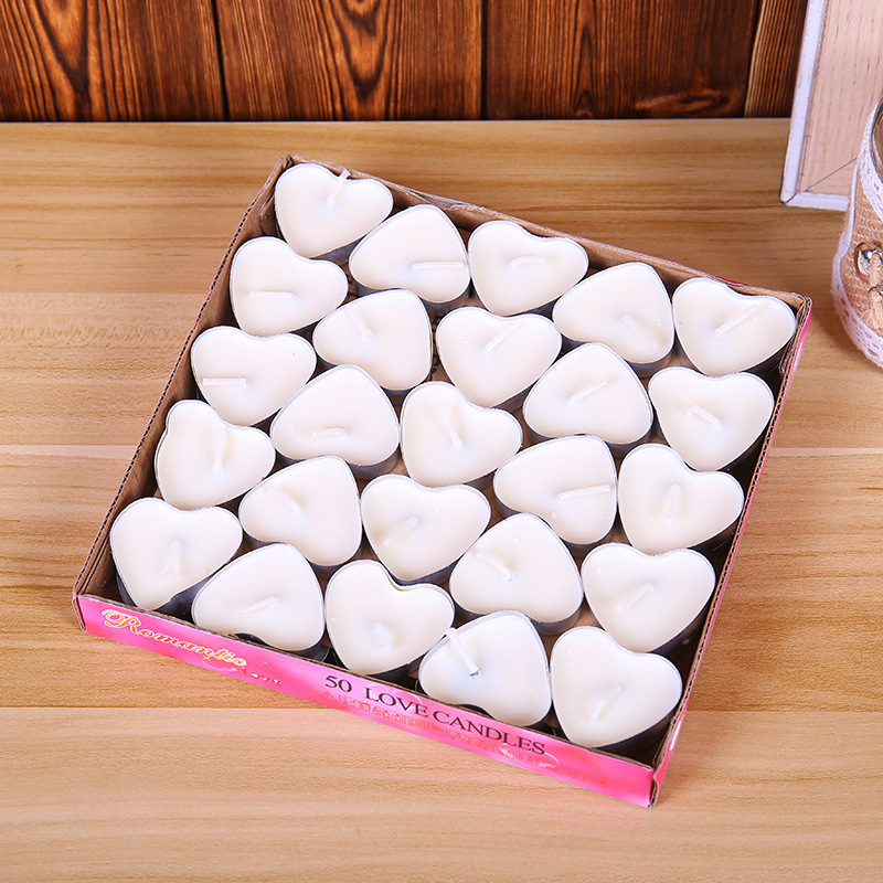 50 Pcs Smokeless Unscented Valentine's Day Decorations Heart Shape Cheap Tea Light Candles Set Tealight Candle