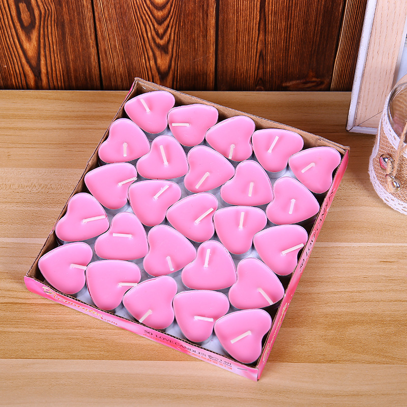 50 Pcs Smokeless Unscented Valentine's Day Decorations Heart Shape Cheap Tea Light Candles Set Tealight Candle