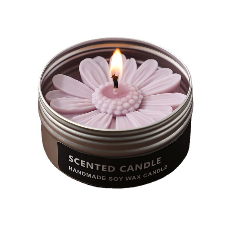 Wholesale Portable Luxury Cute Small Little Daisy Candle Tins Paraffin Wax Scented Candles