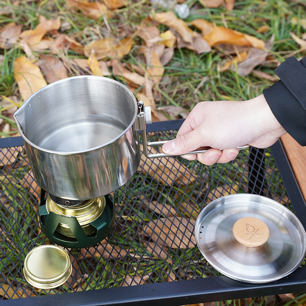 Outdoor Camping Stainless Steel Noodles Pot Camping Picnic Portable Folding Handle Bento Pot Kettle 1L