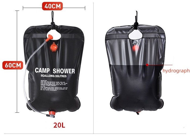 20L Portable Camping Shower Bag 5 Gallons Transparent PVC Bucket Outdoor Solar Water Heater For Travel, Car, Camping, Hiking