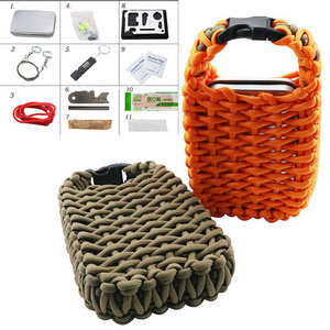 Outdoor Survival Kit Set Tool 7-core Paracord Fire Starter Flint Fishing Hook Whistle Box Camping Training Tool Emergency Set