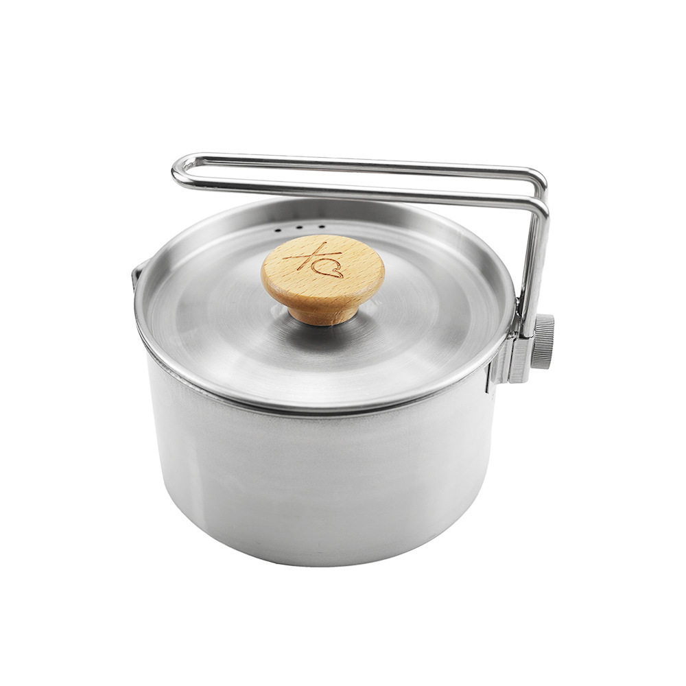 Outdoor Camping Stainless Steel Noodles Pot Camping Picnic Portable Folding Handle Bento Pot Kettle 1L