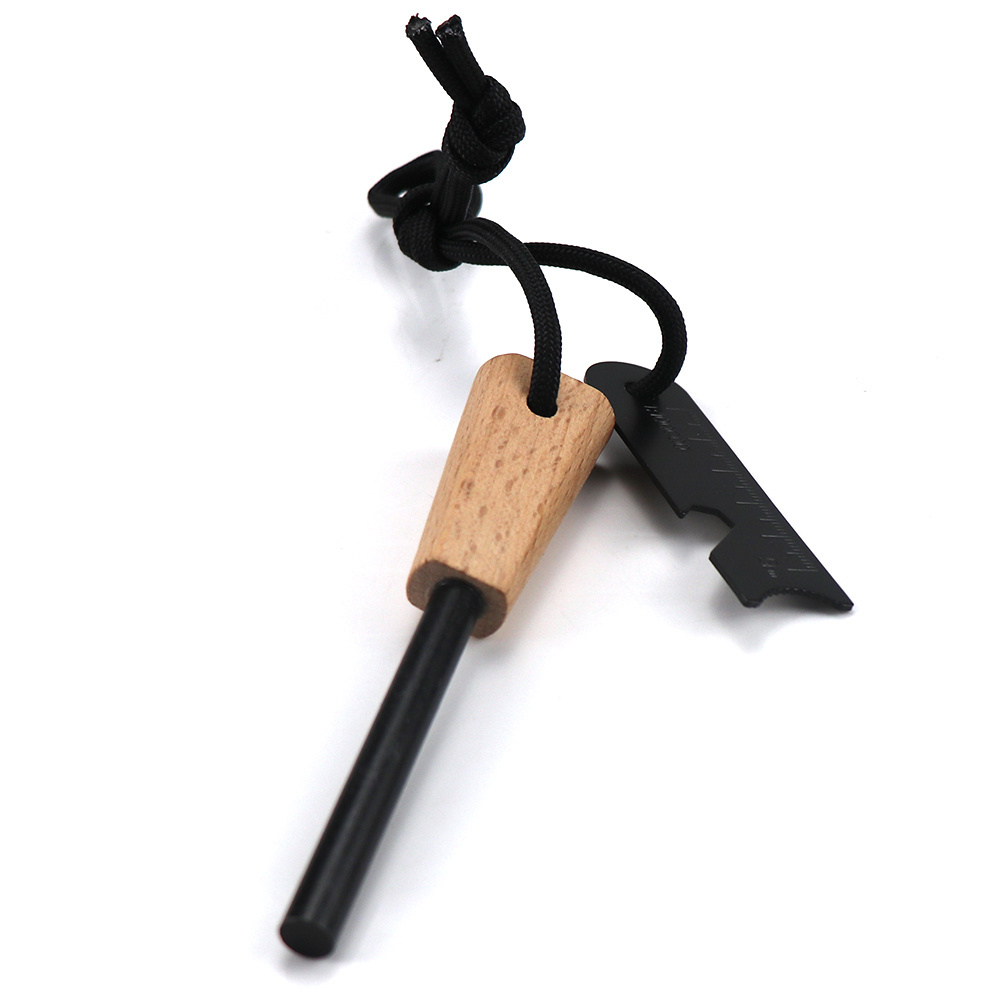 Outdoor Wood Flint Steel Striker Emergency Fire Starter Wood Firesteel Camping Hiking Lighter