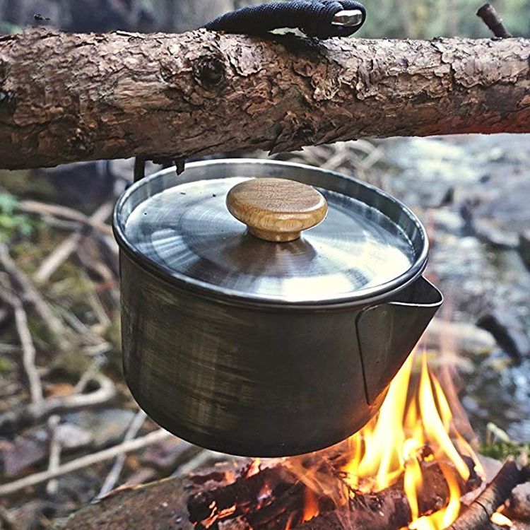 Outdoor 304 Stainless Steel Camping Pot Portable Folding Pot with Lid, Bag for Hiking Backpacking Survival Bushcraft Pot  1.1L