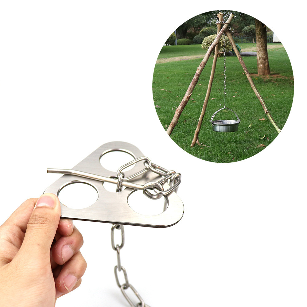 Camping Tripod Board - Turn Branches into Campfire Tripod Plate with Adjustable Chain for Hanging Cookware