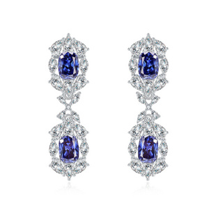 Fashion Jewelry 925 Silver Scientific Sapphire Earring Wedding Jewelry  Cushion Cut Tanzanite Chandelier Earring For Women