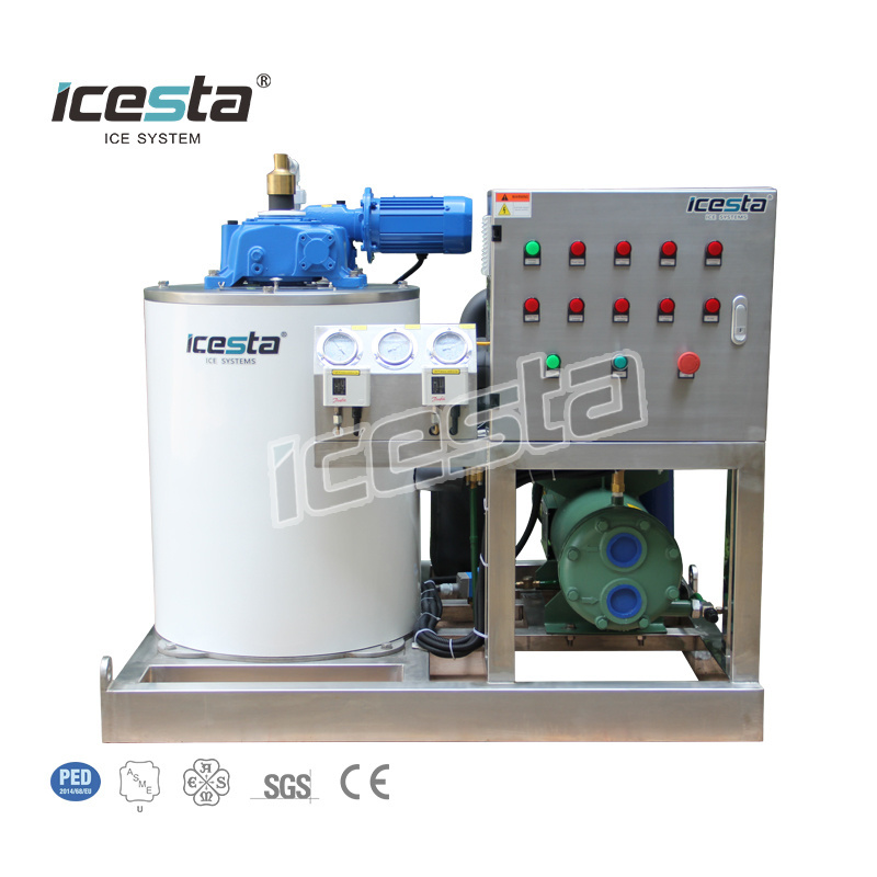 ICESTA automatic High reliable ice flake Long Service Life 1 Ton seawater flake ice machine for fishing boat