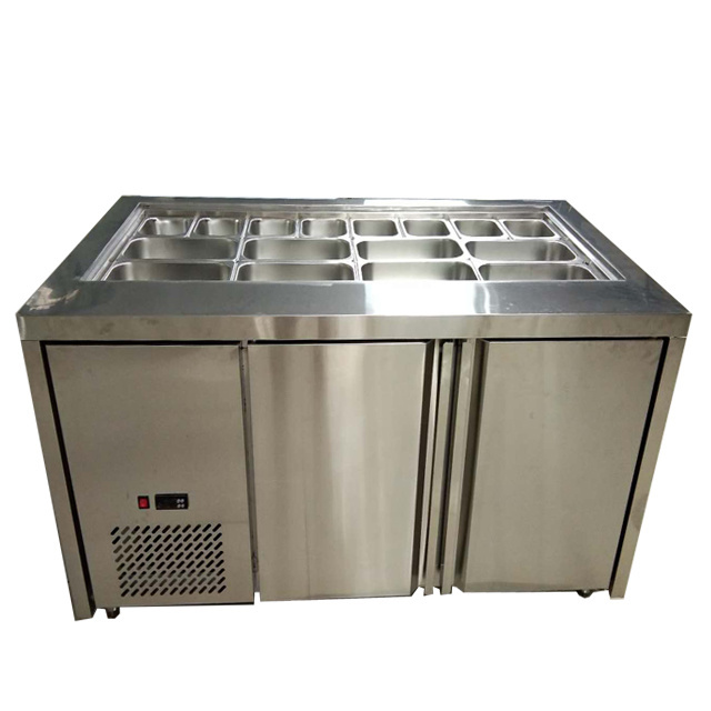 1.8 meter length restaurant  workbench fridge 1800 mm length work table two door pizza prep counter salad bar table