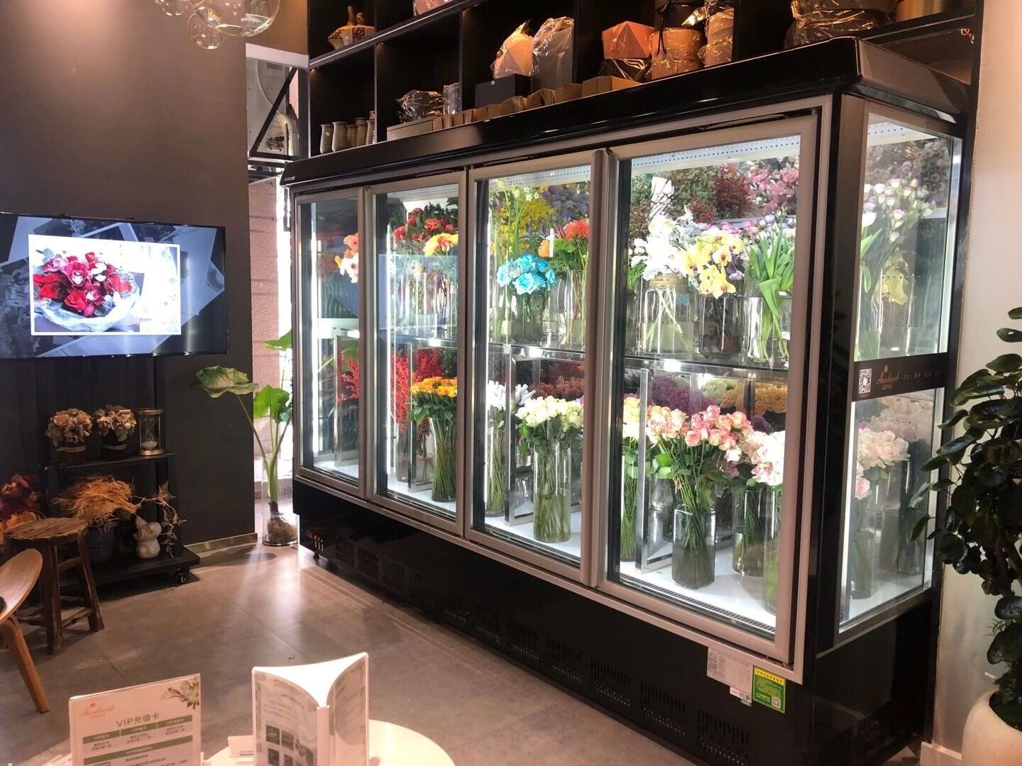 3 meter length compressor build out with glass door flower display showcase fridge commercial refrigerator