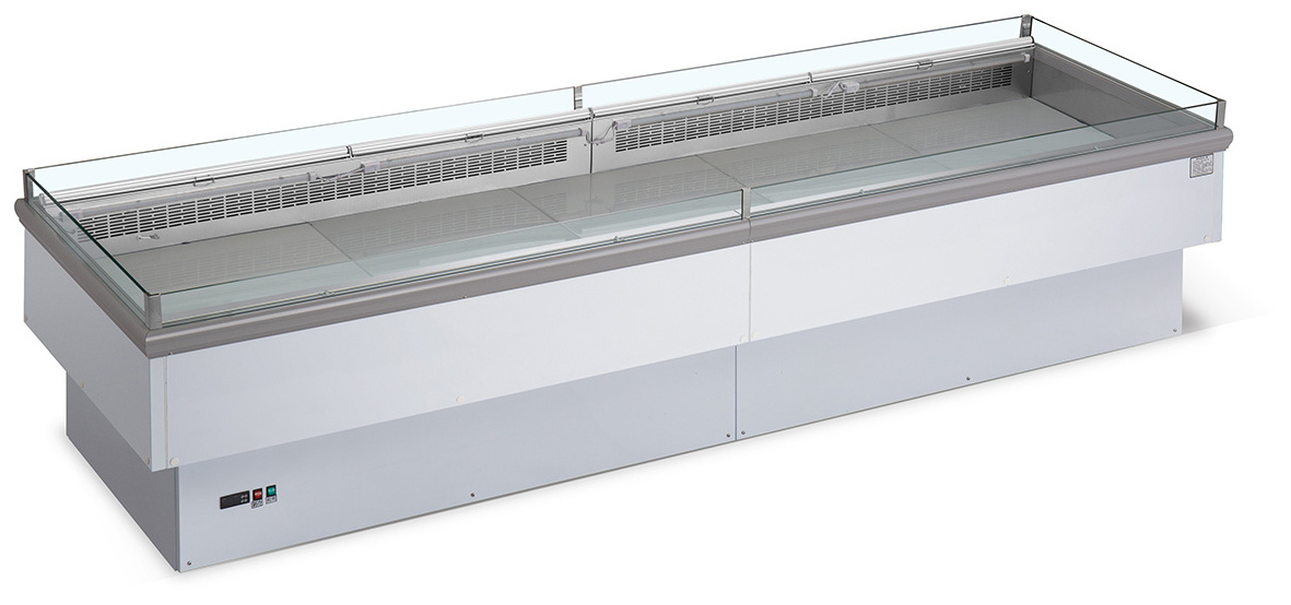 supermarket island display freezer, top open showcase deep freezer with sliding curved glass door chest freezer