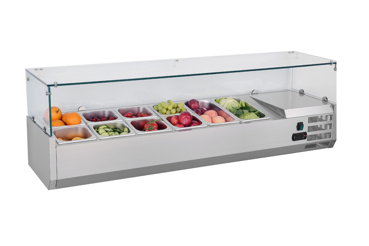 Multi Size Stainless Steel Fruit Salad Bar / Salad Chiller With Containers / Salad Glass Counter Display