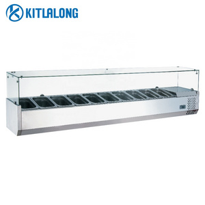 Kitlalong Countertop Condiment Refrigerated Prep Station, Pizza and Salad prep table with Glass  Salad  Showcase