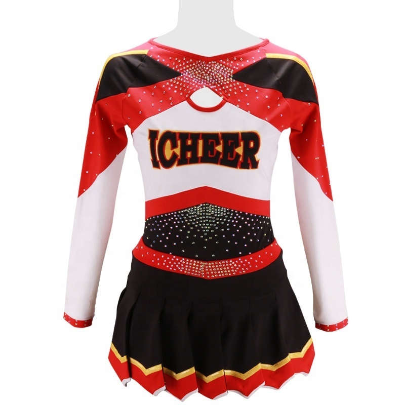 Newest Design Kids Cheerleading Uniforms Wholesale Cheerleader Orange Pleated Skirt Accept customization