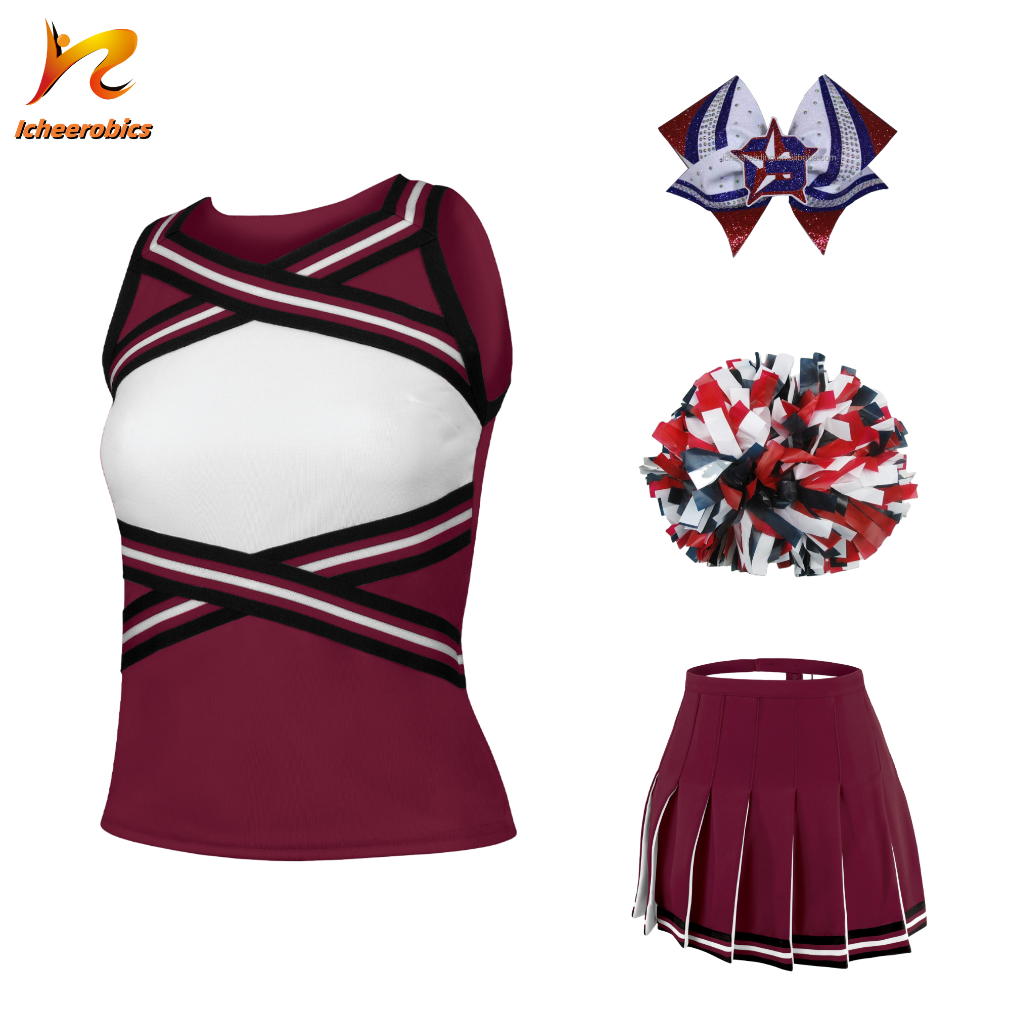 Icheerobics Wholesale Cheer Supplies Red And Black Cheerleading Uniforms For Kids Sleeveless