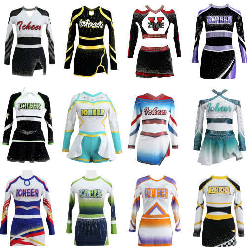 Icheerobics Wholesale Kids Cheer Team Wear Customized Long Sleeve Spandex School Cheerleading Uniform