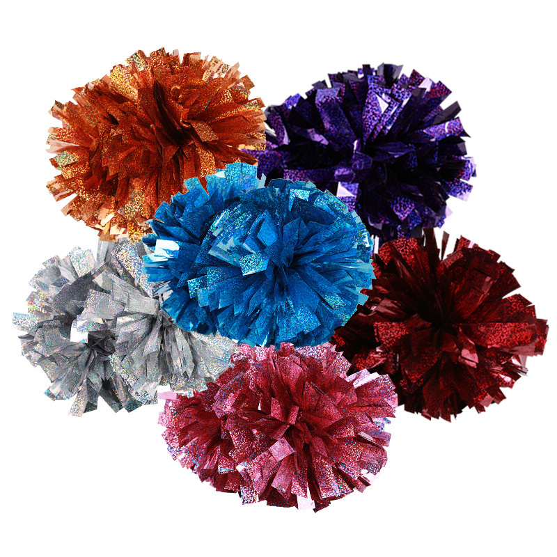 Icheerobics 4 Inch Turquoise And Purple Cheer Leader Pom Pom With Plastic Handle