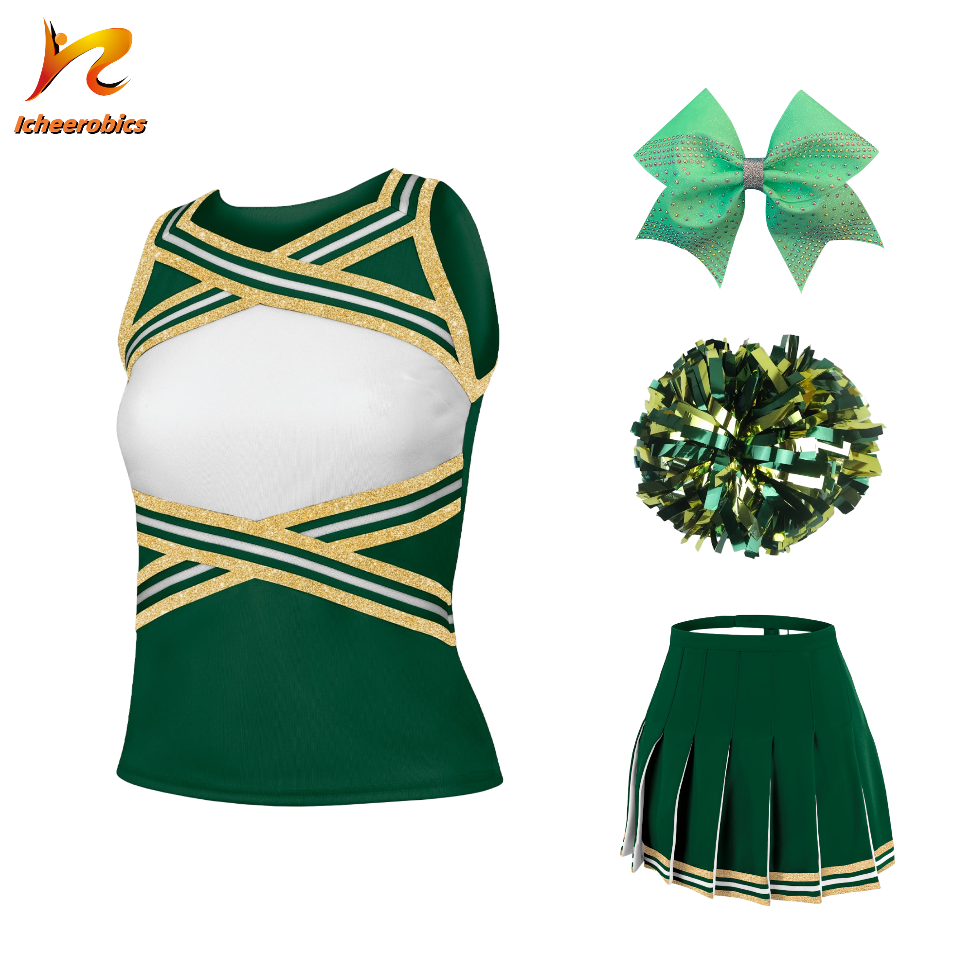 Icheerobics Wholesale High School Sublimation Cheer Uniforms With Rhinestones Cheerleader Uniform For Kids Sleeveless