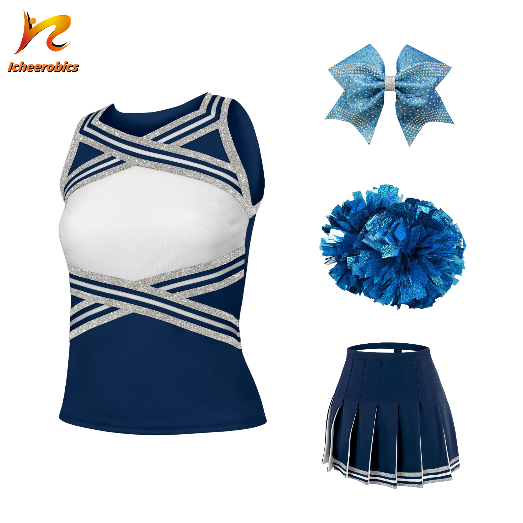 Icheerobics Wholesale High School Sublimation Cheer Uniforms With Rhinestones Cheerleader Uniform For Kids Sleeveless