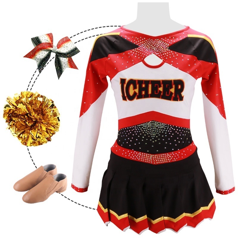 Newest Design Kids Cheerleading Uniforms Wholesale Cheerleader Orange Pleated Skirt Accept customization