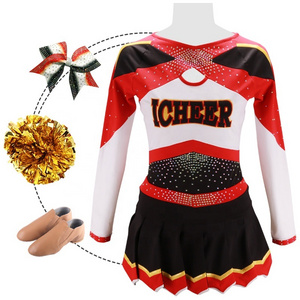 Newest Design Kids Cheerleading Uniforms Wholesale Cheerleader Orange Pleated Skirt Accept customization