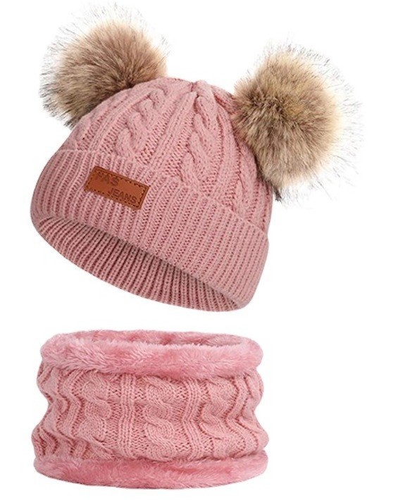 Kids Toddler Baby fleece lined Pom girls boy hat scarf glove set children warm thermal winter knitted Faux Fur Hats Scarves sets