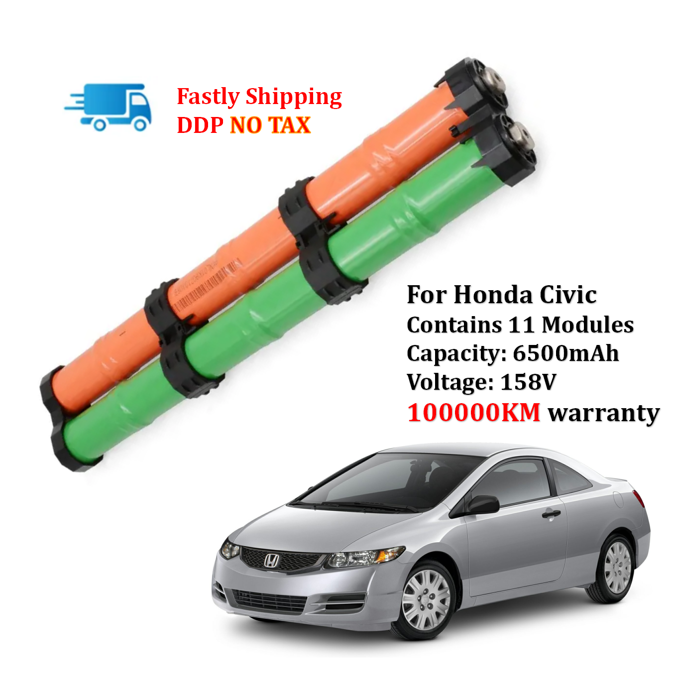 New Brand Ni-Mh 158V 6.5Ah Replacement Hybrid Car Battery for Honda Civic Ima 2006 2007 2008 2009 2010 2011