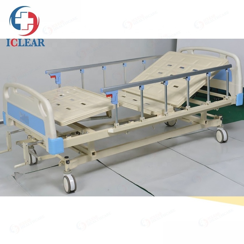 Cold Rolled Steel 2 Functions Crank Manual Medical Hospital Bed with Central Control Brake System