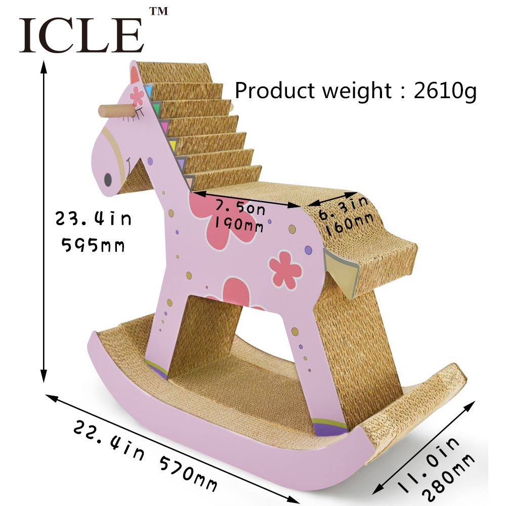 icle-Eco-friendly High Quality Horse-Shaped Recycle Corrugated Paper Big Cat Paws Foot -IC-0039-Pink Cardboard Scratcher Lounge