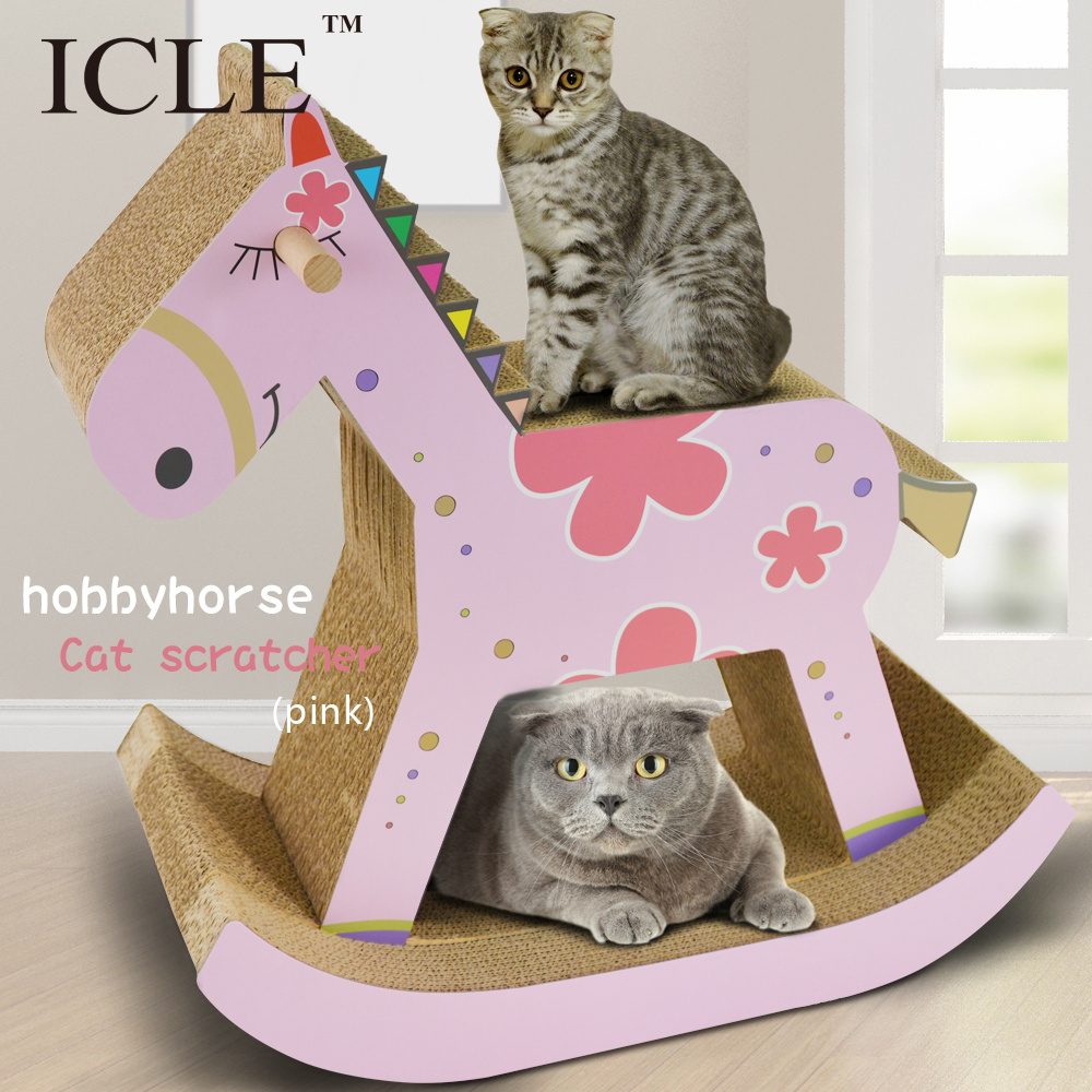 icle-Eco-friendly High Quality Horse-Shaped Recycle Corrugated Paper Big Cat Paws Foot -IC-0039-Pink Cardboard Scratcher Lounge