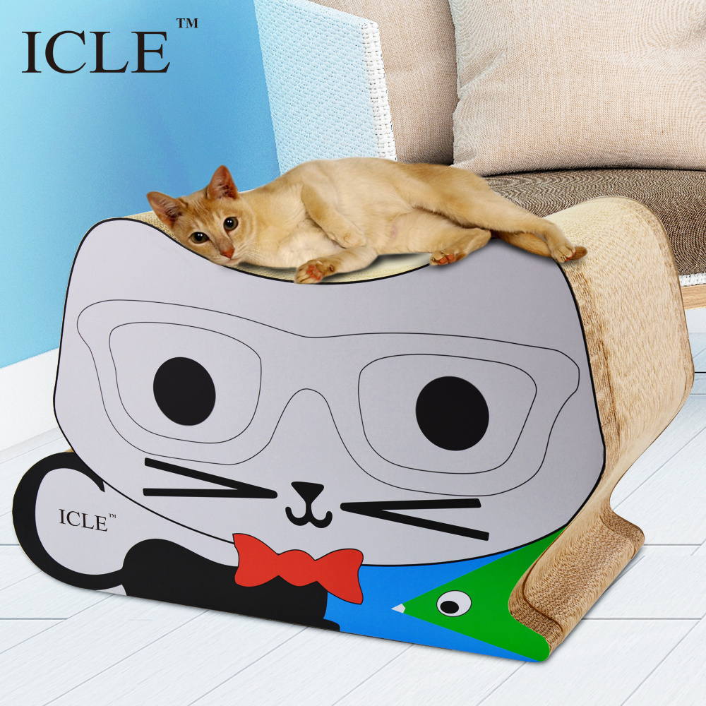 icle-3D Glass Cat Head Face  Shaped Corrugated Paper Big Cardboard  Cat Scratcher Craft Lounge  Houses Box-IC-0035 White