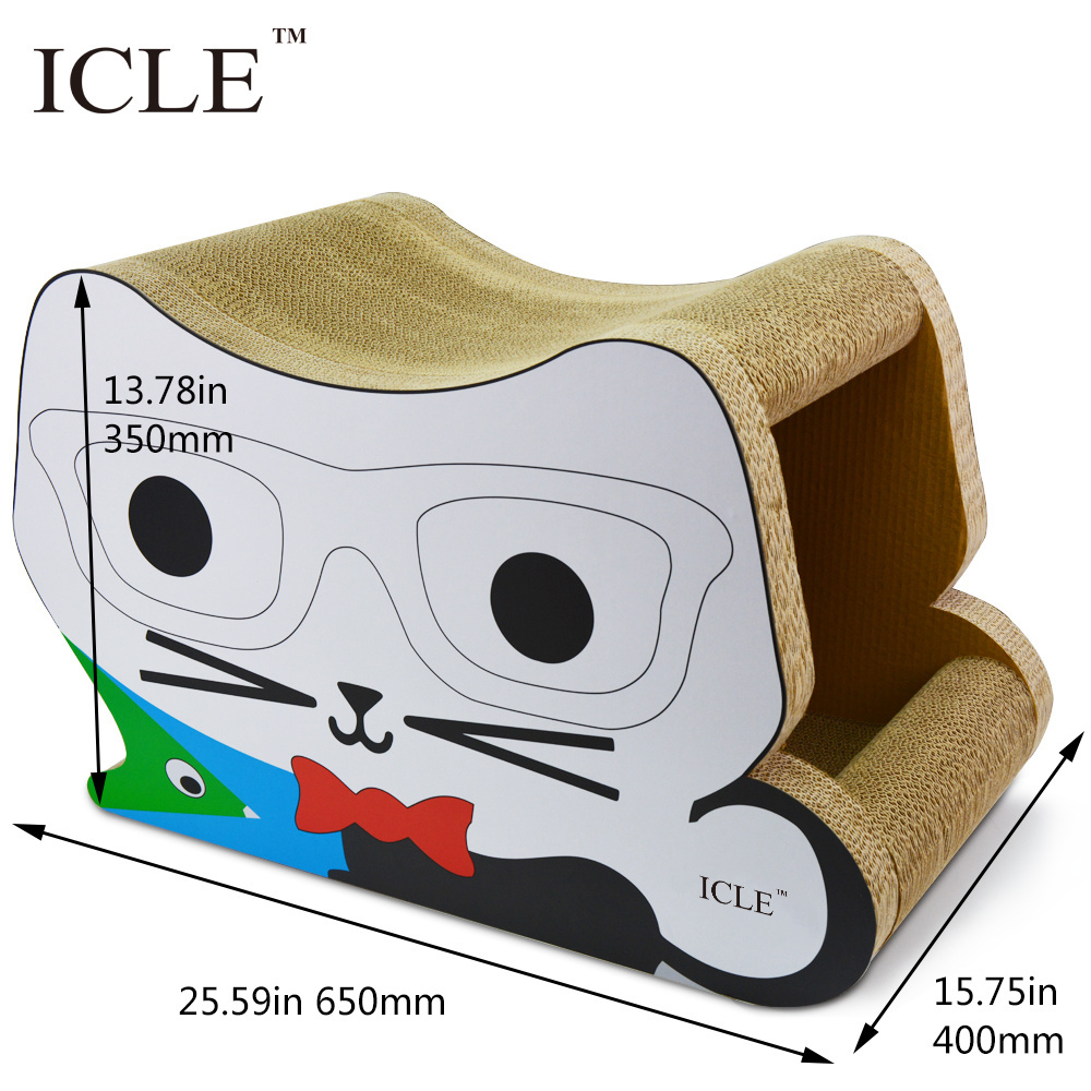 icle-3D Glass Cat Head Face  Shaped Corrugated Paper Big Cardboard  Cat Scratcher Craft Lounge  Houses Box-IC-0035 White