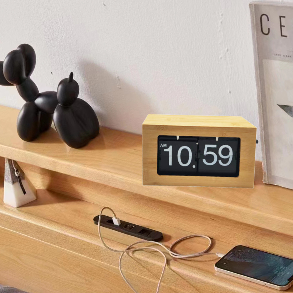 Wooden Automatic Page Turning Clock Flip Table Clock