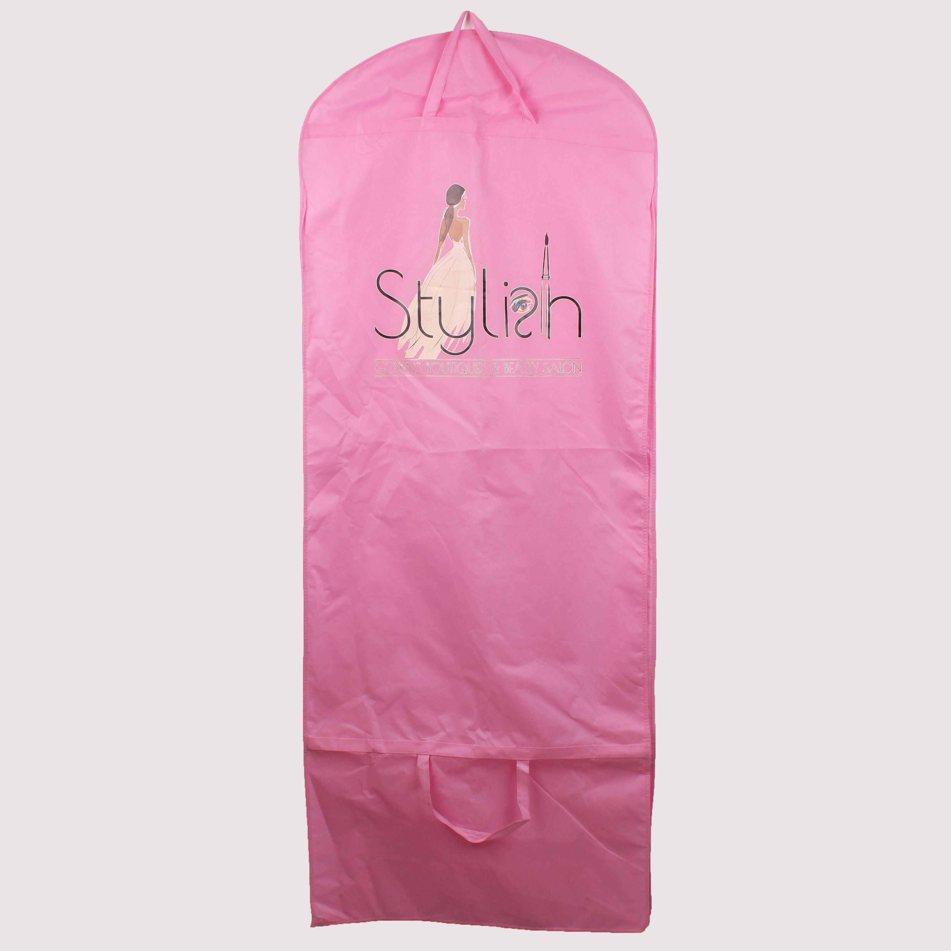 Women's Pink Breathable Long Zip Wedding Gown Dress cover Travel Storage Garment Cover Bag Foldable with Custom Logo