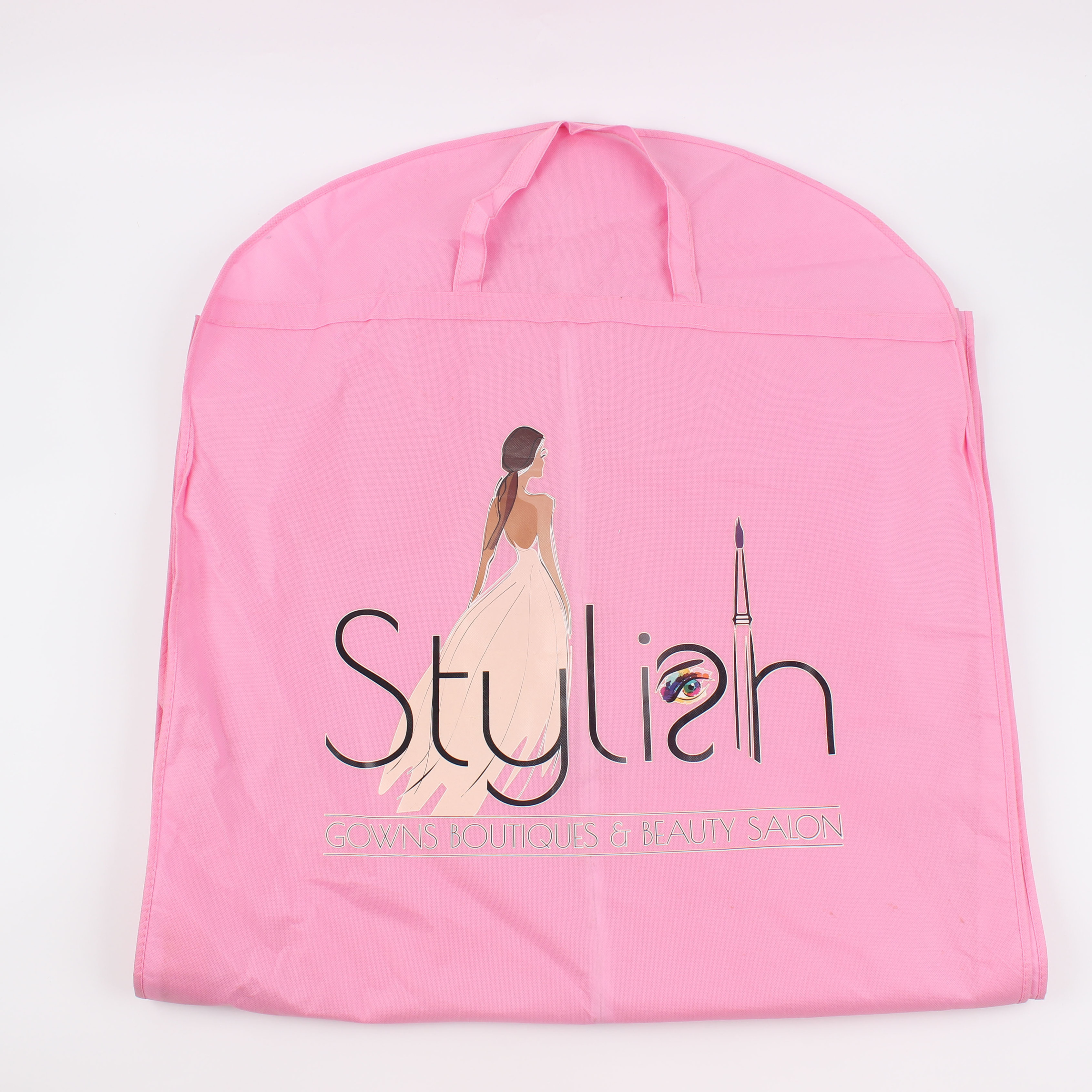 Women's Pink Breathable Long Zip Wedding Gown Dress cover Travel Storage Garment Cover Bag Foldable with Custom Logo