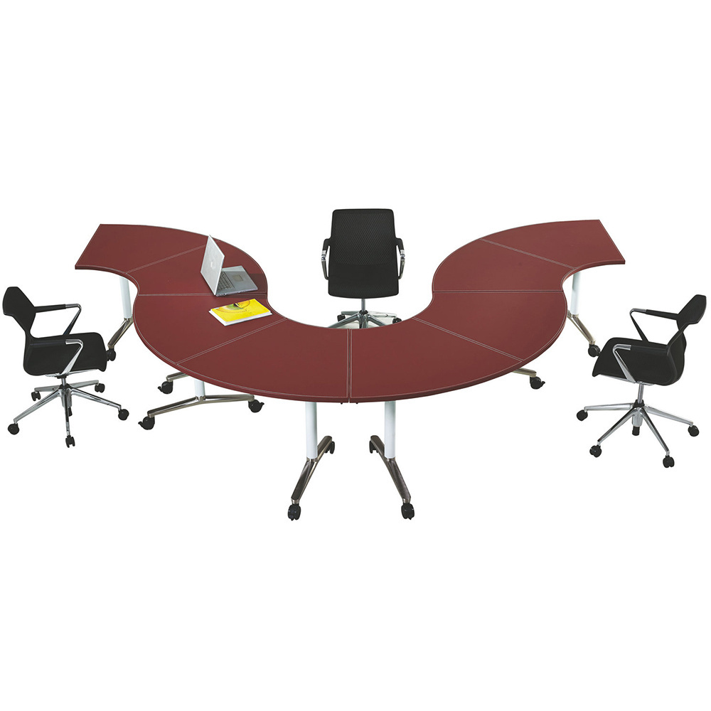 Folding Curved S Shape Office Training Meeting Conference Room Table Flip Top Portable Foldable Movable Wooden Study Table Desks