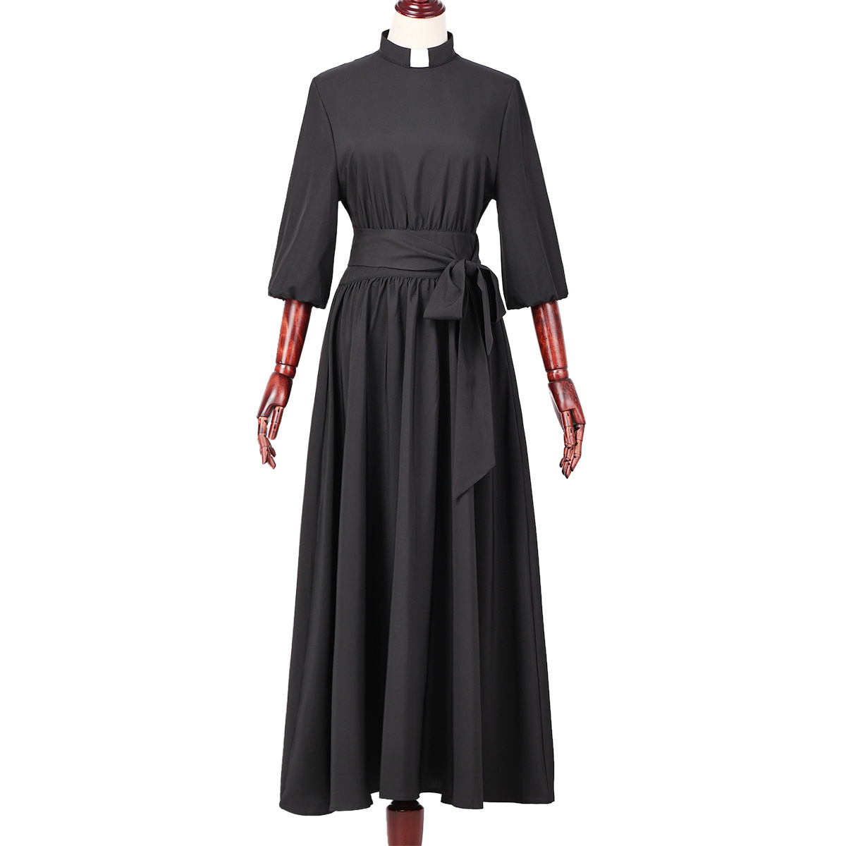 Women Clergy Dress Elegance Audrey Hepburn Style Roman Tab Collar Pastor Cleric Preacher Minister Clerical Priest Costume