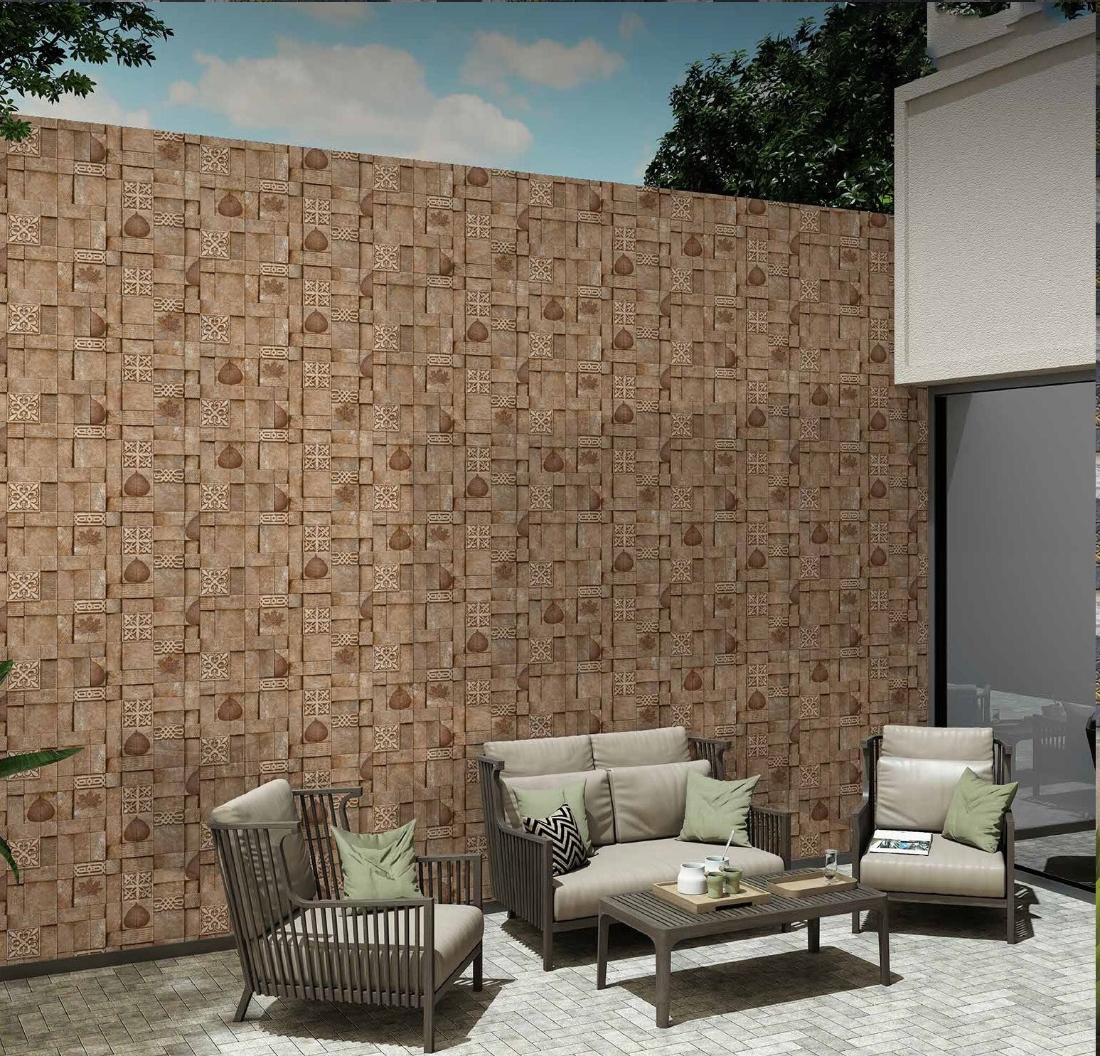 Outdoor Ceramic Wall carving Magnetic 300x600 brown Colour Interior Construction Material Elevation Porcelain Tiles