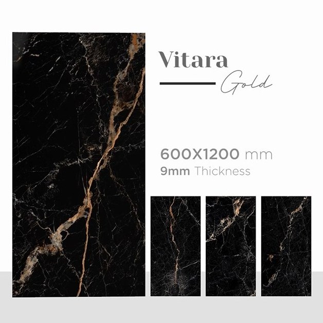 Vitara Gold in 24x48 Inch Polished Porcelain Tiles in Black Color High Glossy Finish by Ncraze Ceramic ISO 9001:2015 Certified