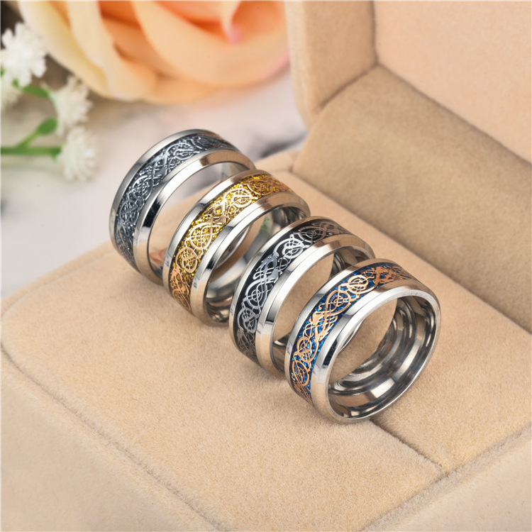 European and American New Gold and Silver Gold plated Stainless steel Dragon Tattoo Ring Manufacturers Direct Sales