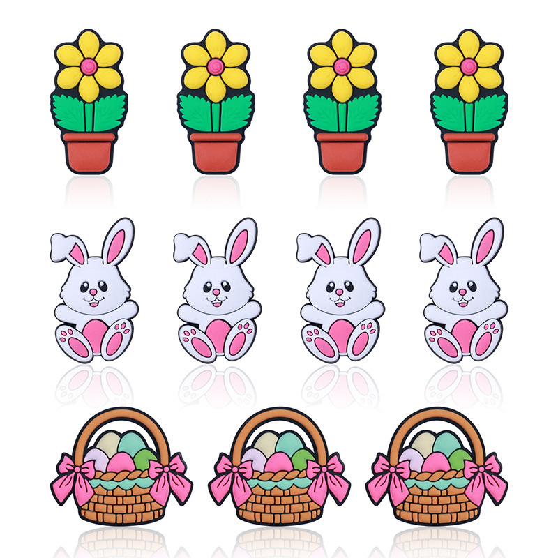 Wholesale manufacturer BPA free food grade rabbit egg flower pot charms easter silicone focal beads for pens