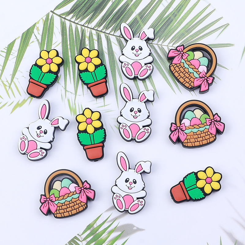 Wholesale manufacturer BPA free food grade rabbit egg flower pot charms easter silicone focal beads for pens