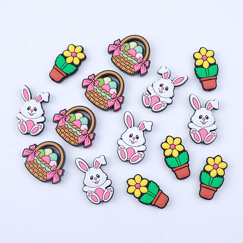 Wholesale manufacturer BPA free food grade rabbit egg flower pot charms easter silicone focal beads for pens